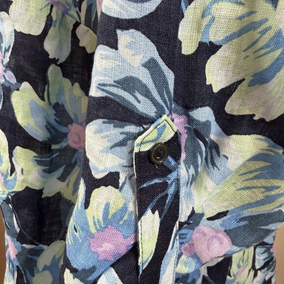 Charter Club Luxury 100% Linen Button Down Shirt Blue Floral 1X Vacation Resort - Picture 4 of 8
